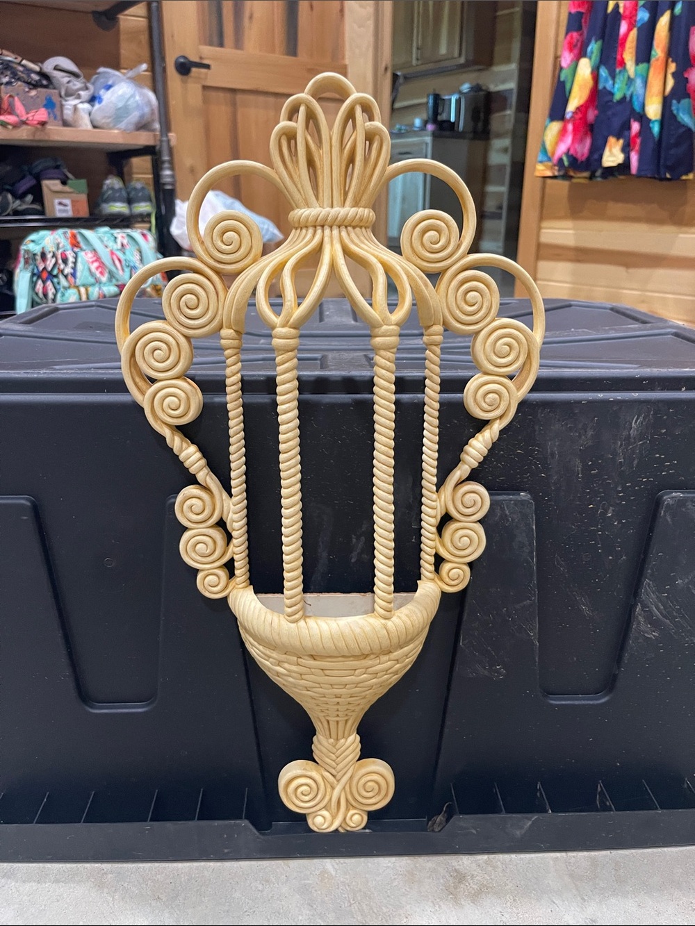 Home Interiors Beige Scrollwork Wall Hanging Planter
